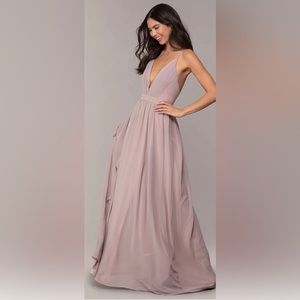 Mauve Chiffon Adjustable Straps Long Gown